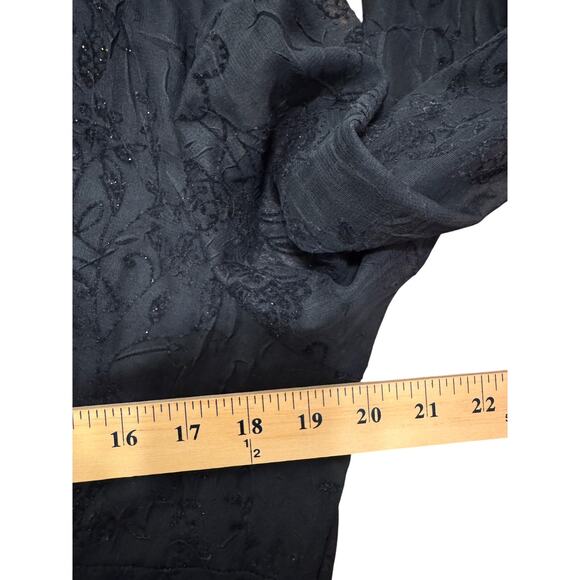 VIntage 90s Whimsigoth Black Midi Dress Sheer Lined Ruffle Fairygrunge Vneck Med - Picture 5 of 9